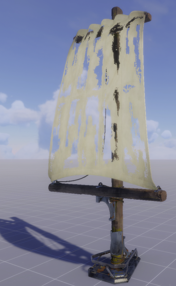 And finally, to sails. Sails need a bit of extra work, since the sail fabric needs to tear when damaged.